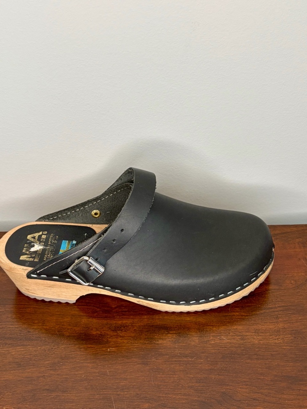 MIA Black Leather Clogs with Natural Wood Sole 39 - Picture 6 of 8
